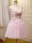Lovely Pink Tulle with Flowers Short Party Dress, Pink Tulle Homecoming Dresses