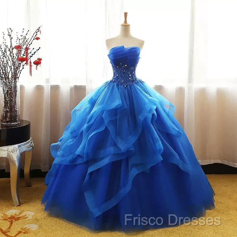 Lovely Royal Blue Tulle Formal Prom Dress, Blue Sweet 16 Dress