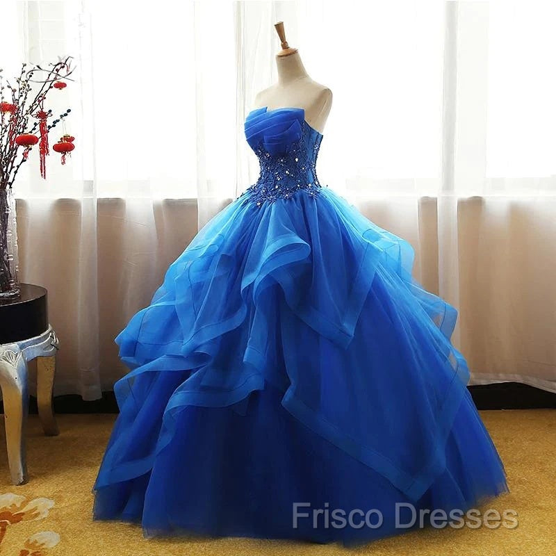 Lovely Royal Blue Tulle Formal Prom Dress, Blue Sweet 16 Dress