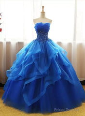 Lovely Royal Blue Tulle Prom Dress, Blue Sweet 16 Dress