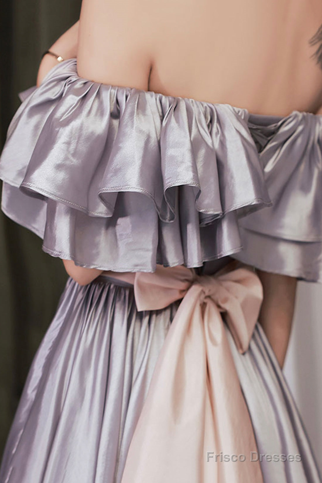 Lovely Satin Floor Length Prom Dress, Off Shoulder Evening Dress With Bow Secondary image