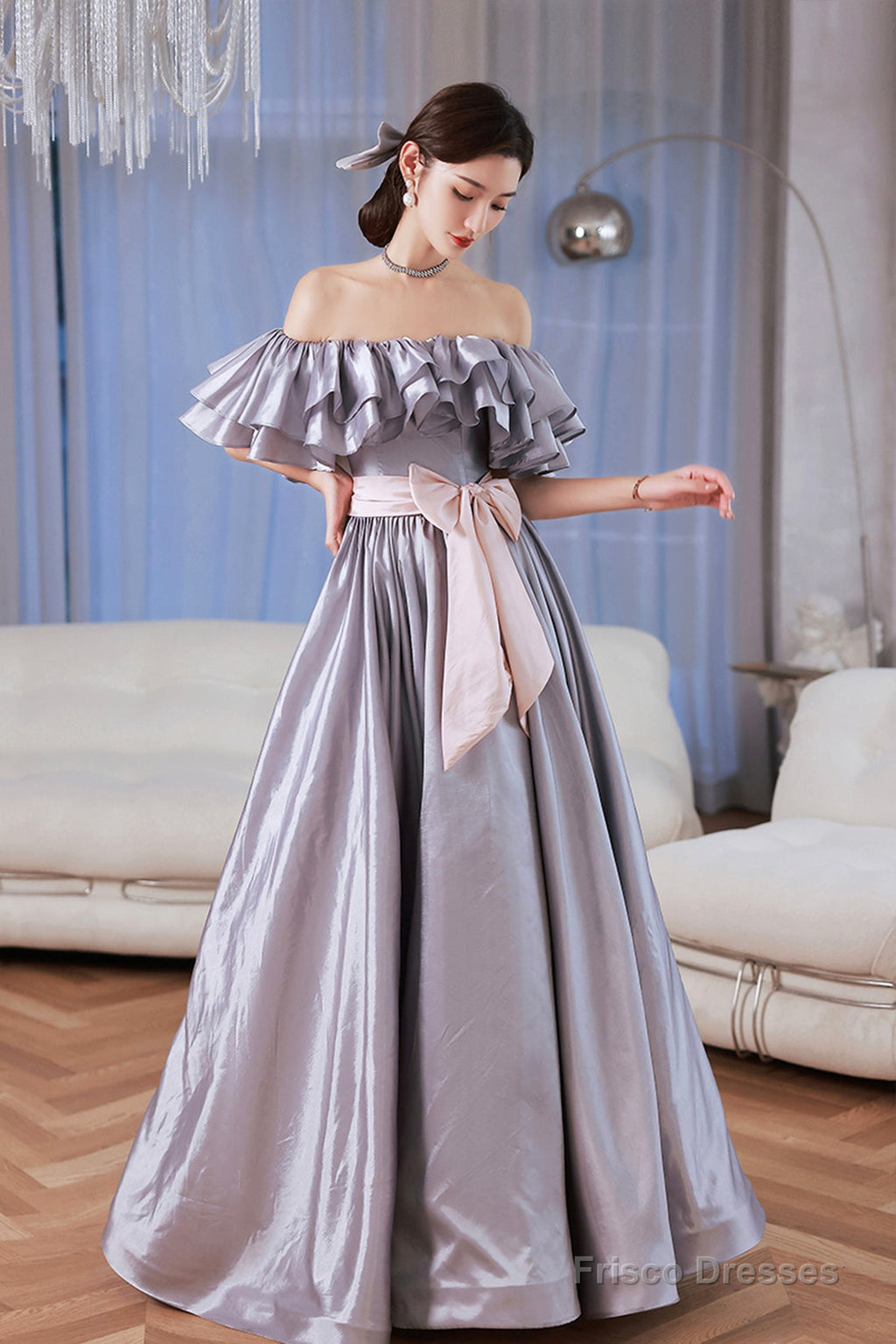 Lovely Satin Floor Length Prom Dress, Off Shoulder Evening Dress With ...