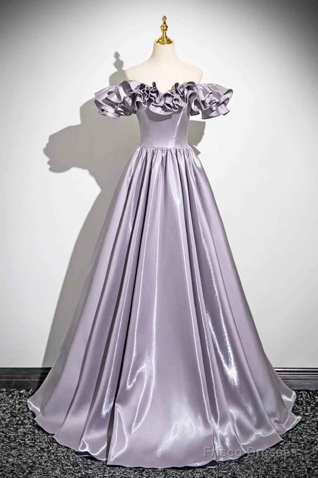 Lovely Satin Floor Length Prom Dress, Purple A-Line Off Shoulder Evening Dress Main image