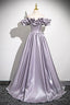 Lovely Satin Floor Length Prom Dress, Purple A-Line Off Shoulder Evening Dress