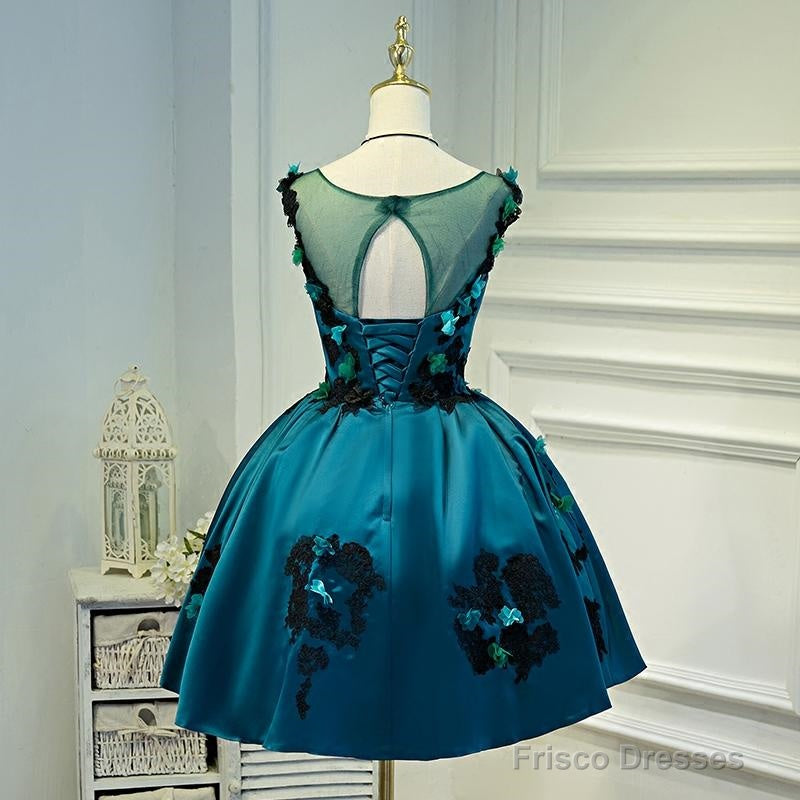 Lovely Satin Knee Length Ball Gown Party Dress With Flower Lace Homecoming Dress Secondary image