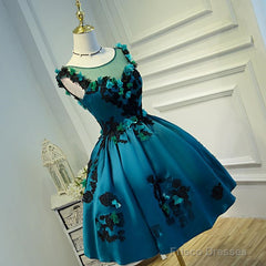 Lovely Satin Knee Length Ball Gown Party Dress With Flower Lace Homecoming Dress