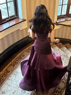 Lovely Satin Purple Straps Mermaid Long Formal Dress, Purple Prom Dress Party Dress