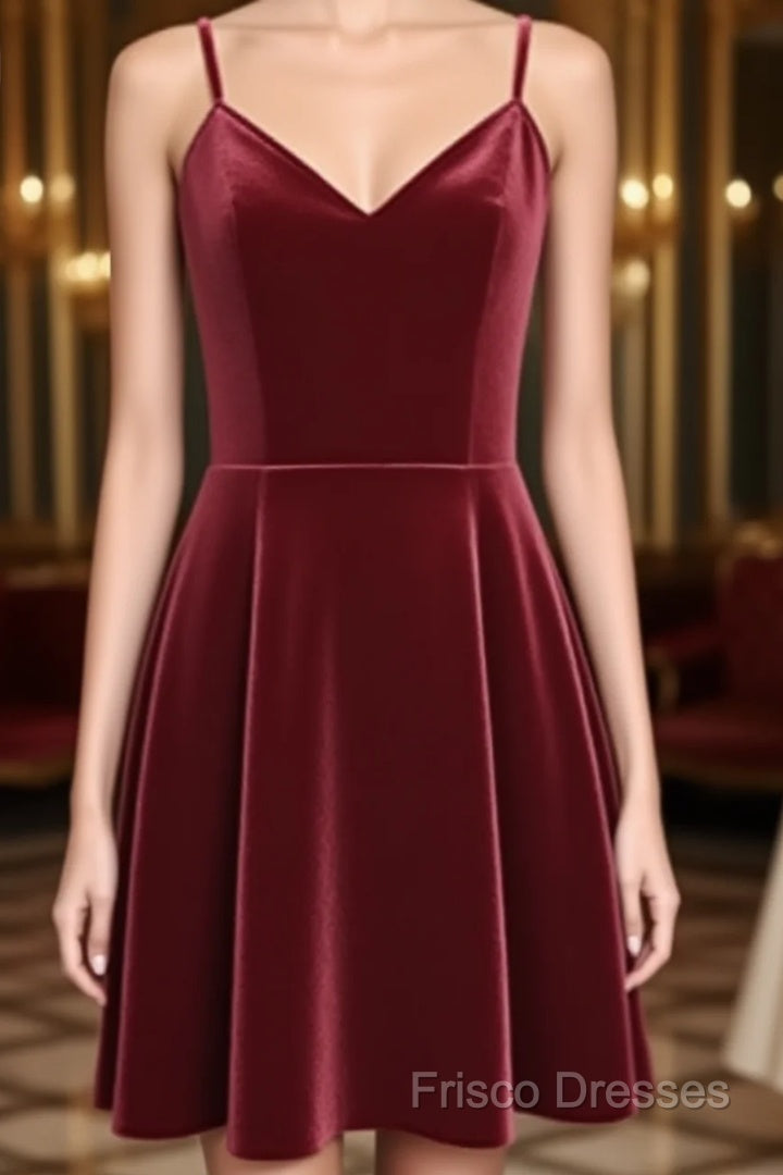 Lovely Short Homecoming Dress, Wine Red Straps V-Neckline Formal Prom Dress, Party Dress Main image
