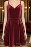 Lovely Short Homecoming Dress, Wine Red Straps V-Neckline Formal Prom Dress, Party Dress
