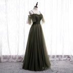 Lovely Simple Off Shoulder Straps Long Tulle Party Dresses, Simple Formal Dress Prom Dress