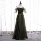 Lovely Simple Off Shoulder Straps Long Tulle Party Dresses, Simple Formal Dress Prom Dress