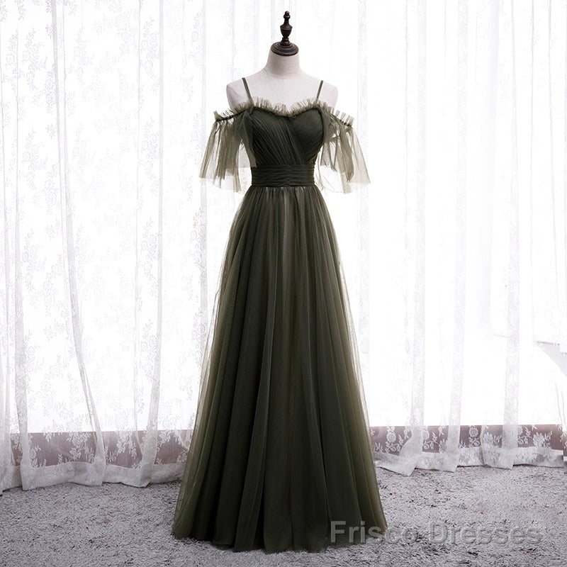 Lovely Simple Off Shoulder Straps Long Tulle Party Dresses, Simple Formal Dress Prom Dress