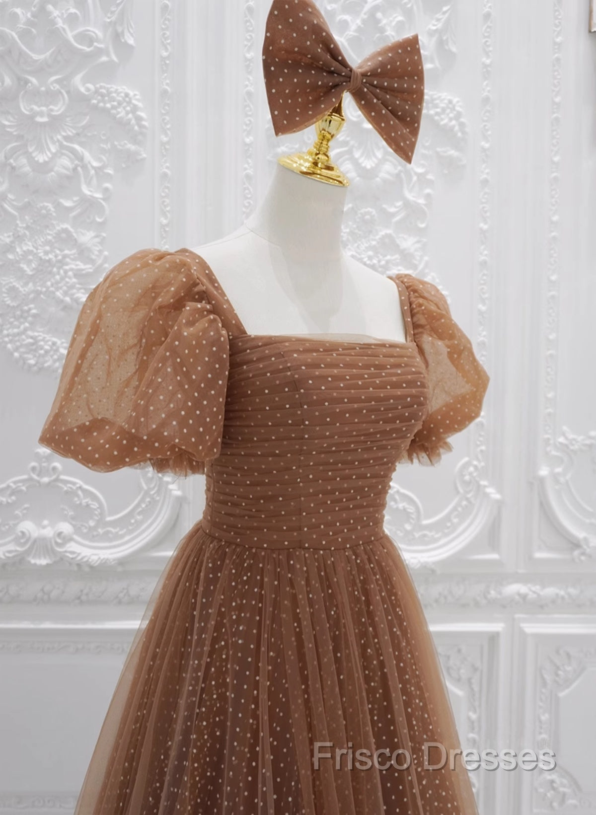 Lovely Simple Tulle Short Sleeves A-Line Party Dress, Long Tulle Formal Dress Formal Dress