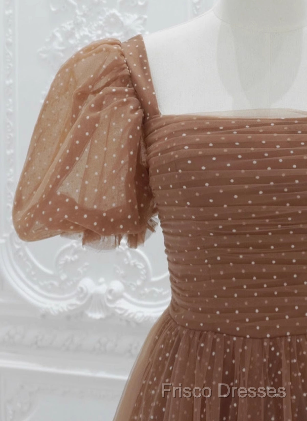 Lovely Simple Tulle Short Sleeves A-Line Party Dress, Long Tulle Formal Dress Formal Dress