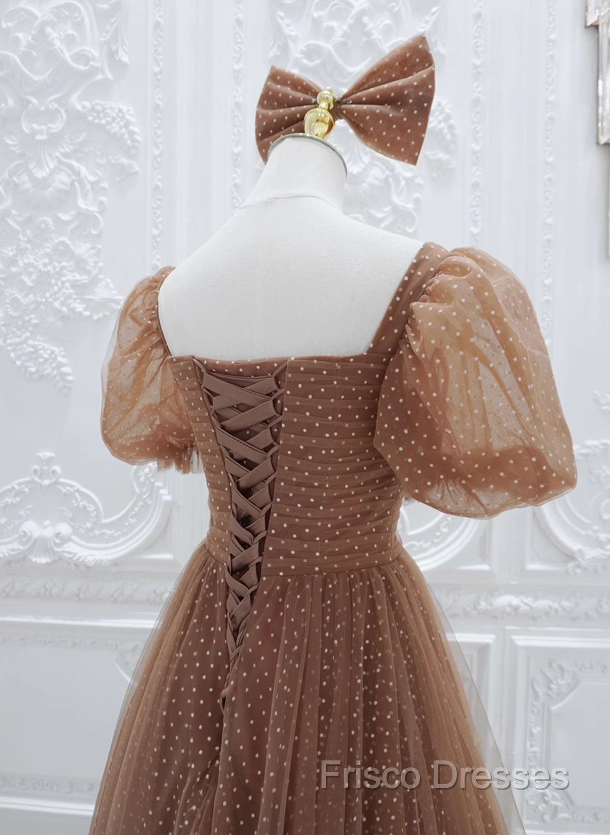 Lovely Simple Tulle Short Sleeves A-Line Party Dress, Long Tulle Formal Dress Formal Dress