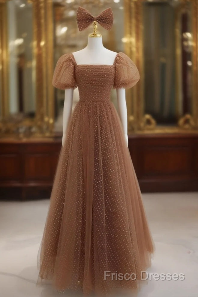 Lovely Simple Tulle Short Sleeves A-Line Party Dress, Long Tulle Formal Dress Formal Dress Main image