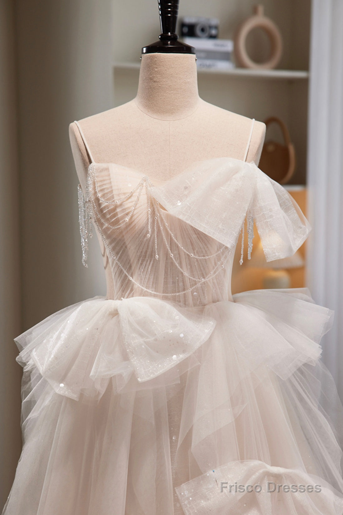 Lovely Spaghetti Strap Lace Long Prom Dress, A-Line Evening Dress