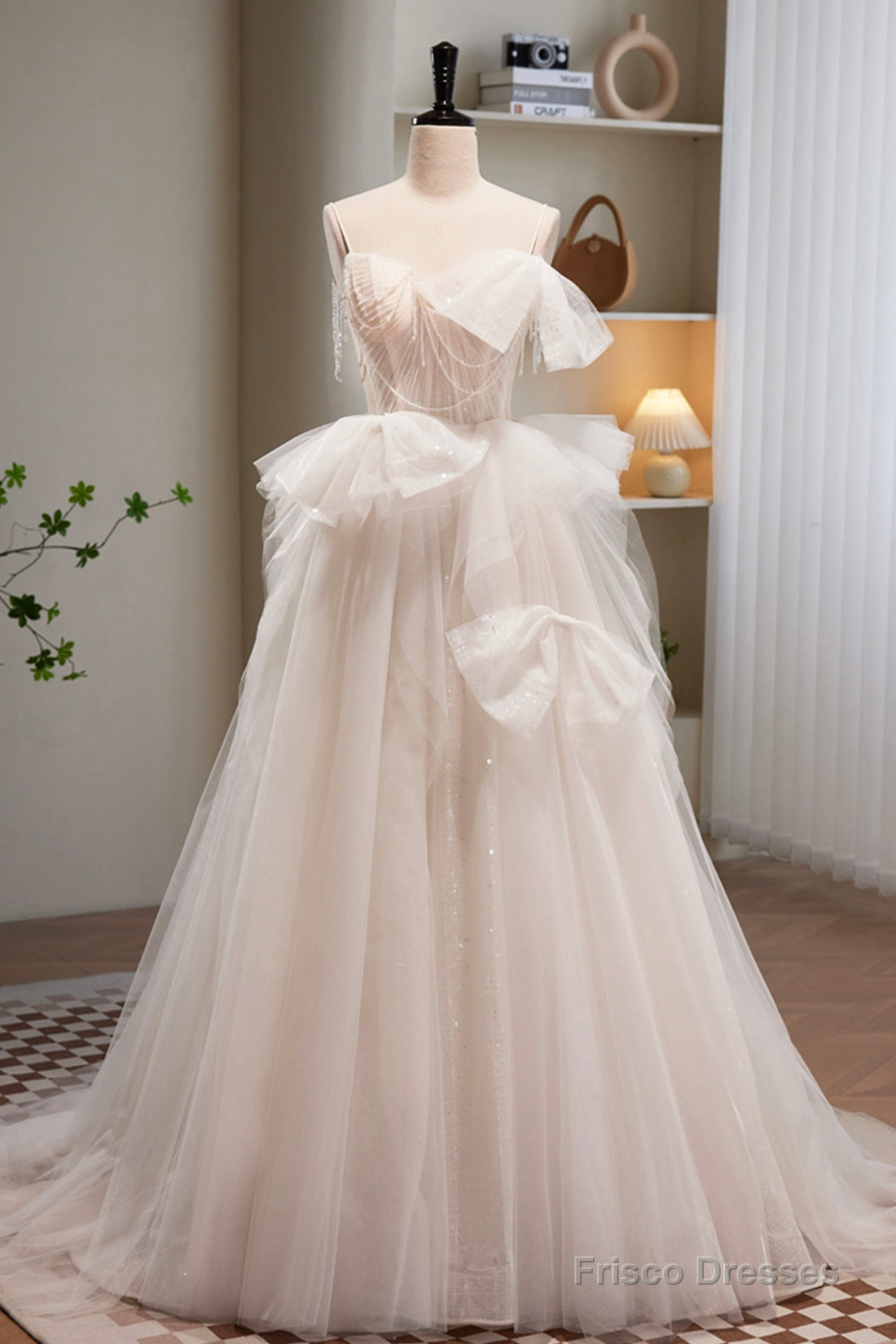 Lovely Spaghetti Strap Lace Long Prom Dress, A-Line Evening Dress