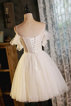 Lovely Spaghetti Strap Tulle Short Formal Prom Dress, Light Champagne A-Line Formal Party Dress