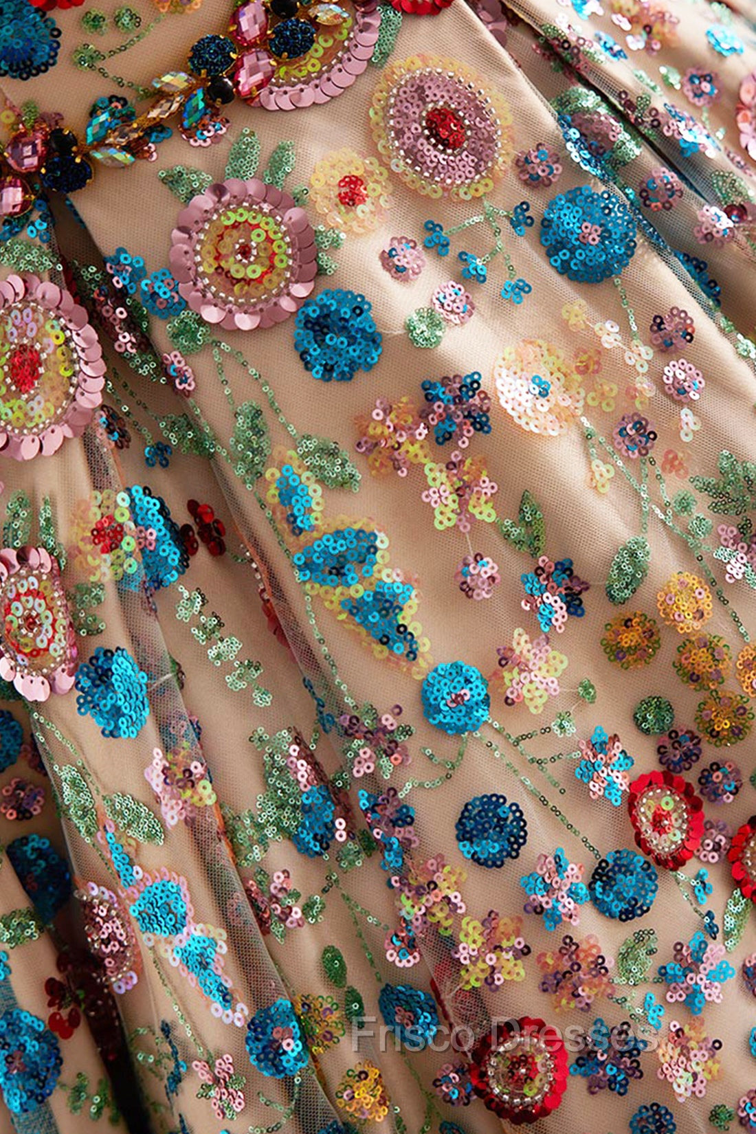 Lovely Sweetheart Floral Sequin Long Formal Prom Dress, A-Line Strapless Evening Dress