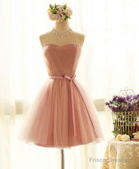 Lovely Sweetheart Short Party Dress, Pink Cute Teen Party Dress With Belt, Wedding Party Dresses