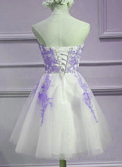 Lovely Sweetheart White Tulle With Purple Lace, Cute Party Dress