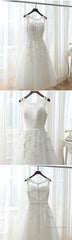 Lovely Tea Length White Tulle And Lace Round Neckline Party Dresses, White Formal Dresses Homecoming Dresses