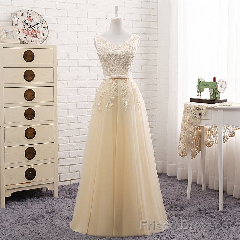 Lovely Tulle Light Champagne Bridesmaid Dress, Long Party Dress Main image
