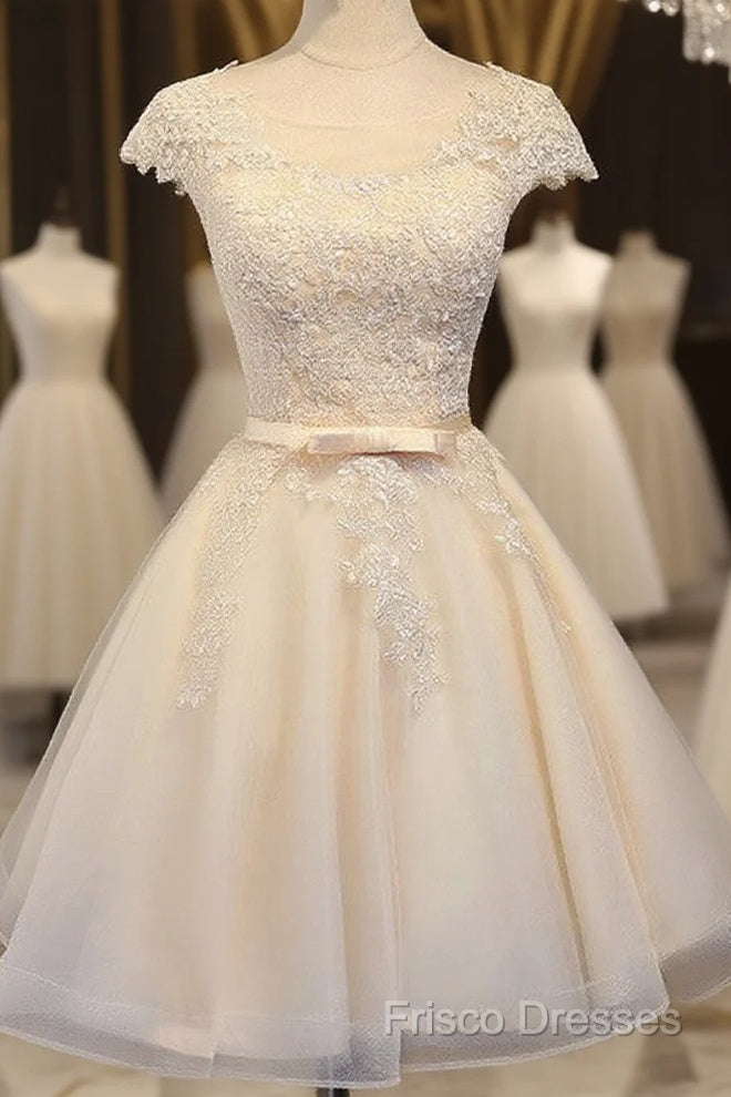 Lovely Tulle Light Champagne Short Formal Prom Dress, Homecoming Dress , Formal Dress, Formal Prom Dress