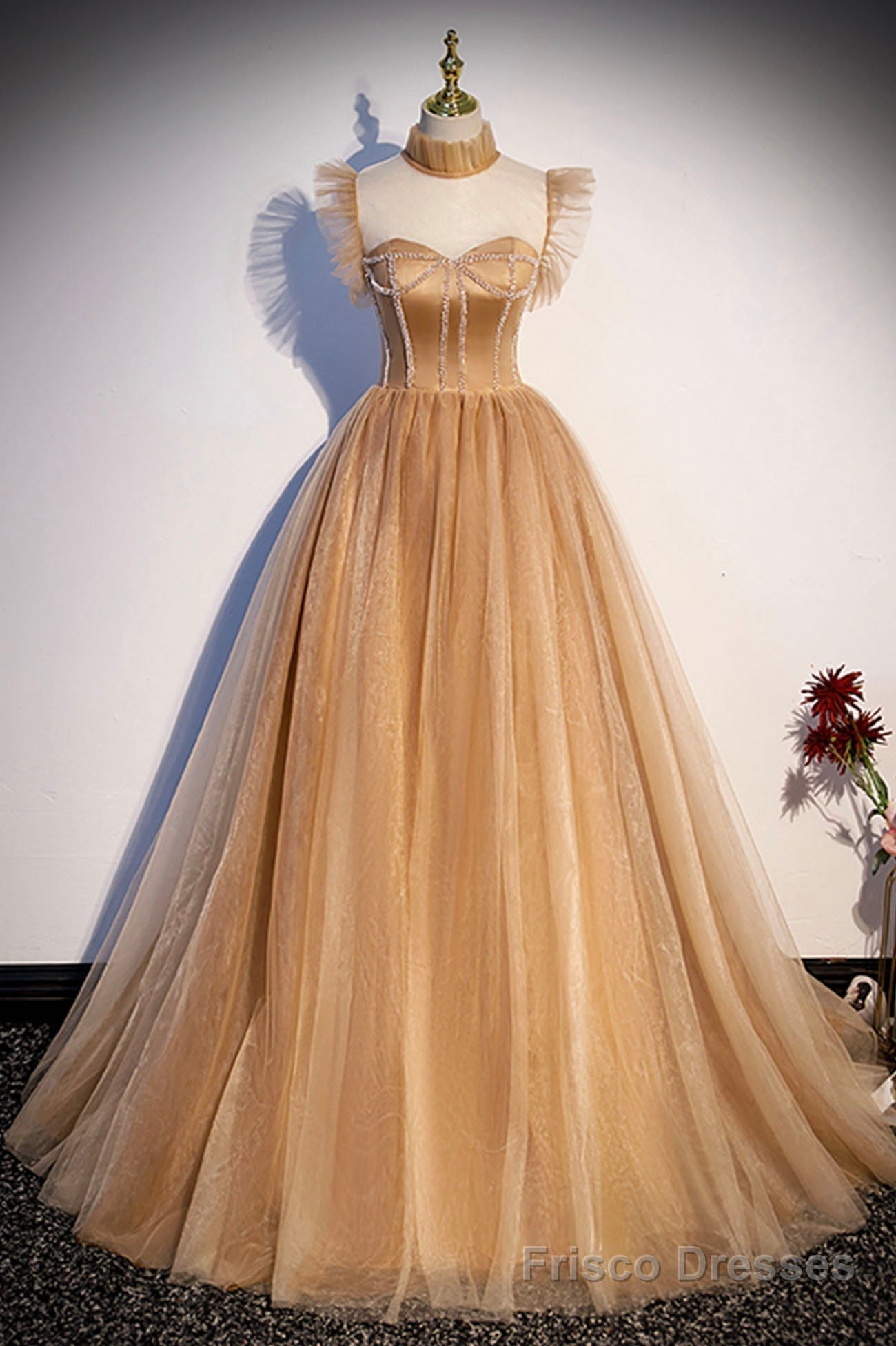 Lovely Tulle Long Formal Dress, A-Line Evening Dress with Corset Secondary image