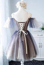 Lovely Tulle Offshoulder Short Formal Prom Dress, Lace Up Homecoming Dress