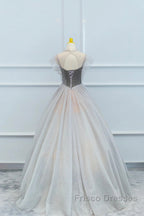 Lovely Velvet And Tulle Floor Length Formal Prom Dress, Gray A-Line Formal Evening Dress
