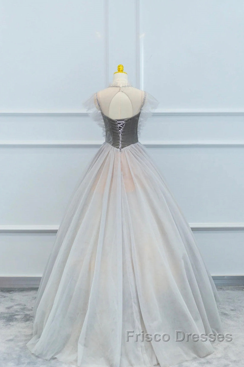Lovely Velvet And Tulle Floor Length Formal Prom Dress, Gray A-Line Formal Evening Dress