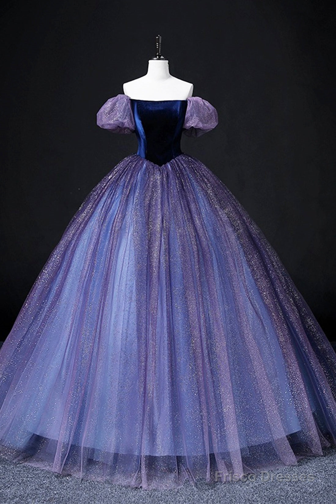 Lovely Velvet Tulle Long Prom Dress, Purple Off The Shoulder Evening Party Gown Main image