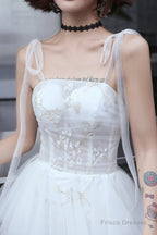 Lovely White Tulle Straps Layers Formal Dress Party Dress, White Evening Dresses