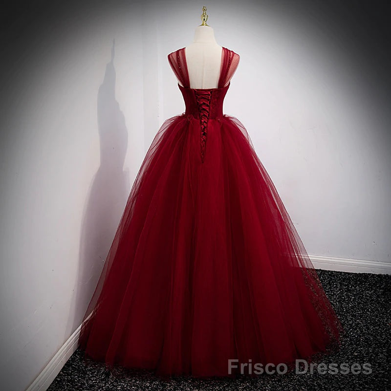 Lovely Wine Red Princess Tulle Beaded Long Party Dress, Dark Red Forma – Frisco Dresses Lovely Wine Red Princess Tulle Beaded Long Party Dress, Dark Red Forma – Frisco Dresses