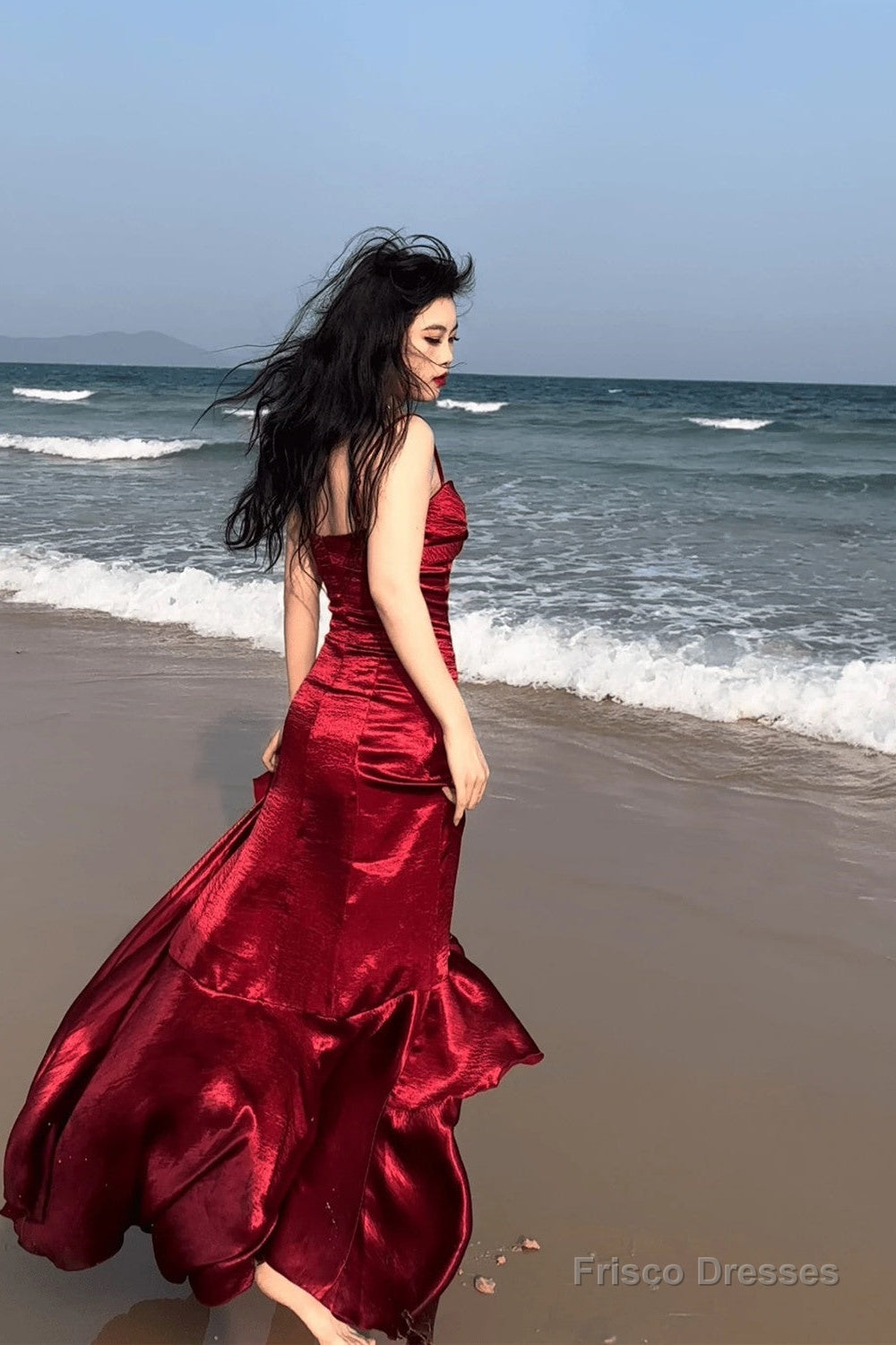 Lovely Wine Red Satin Mermaid Sweetheart Straps Evening Dress, Wine Red Prom Dress