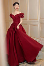 Lovely Wine Red Sweetheart Long A-Line Prom Dress, Off The Shoulder Long Formal Dress