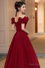 Lovely Wine Red Sweetheart Long A-Line Prom Dress, Off The Shoulder Long Formal Dress