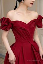 Lovely Wine Red Sweetheart Long A-Line Prom Dress, Off The Shoulder Long Formal Dress