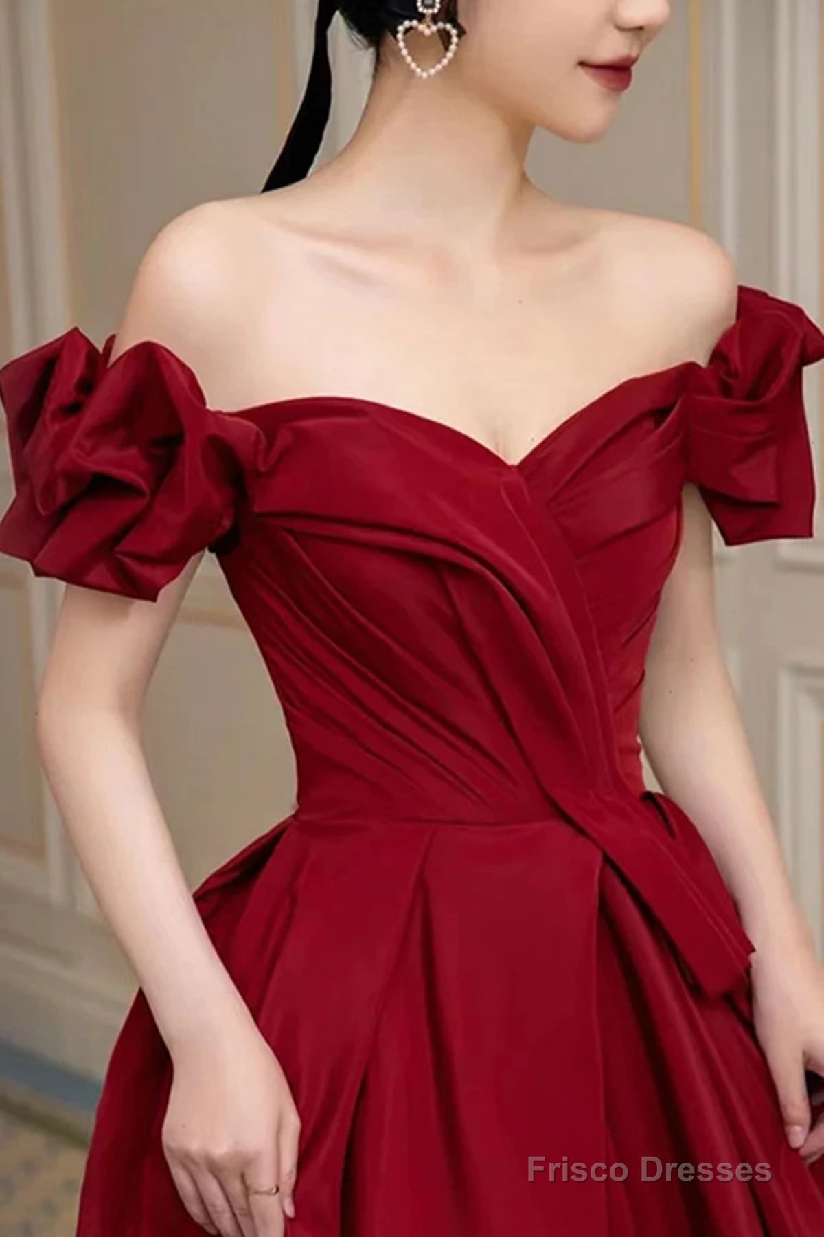 Lovely Wine Red Sweetheart Long A-Line Prom Dress, Off The Shoulder Long Formal Dress
