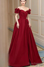 Lovely Wine Red Sweetheart Long A-Line Prom Dress, Off The Shoulder Long Formal Dress