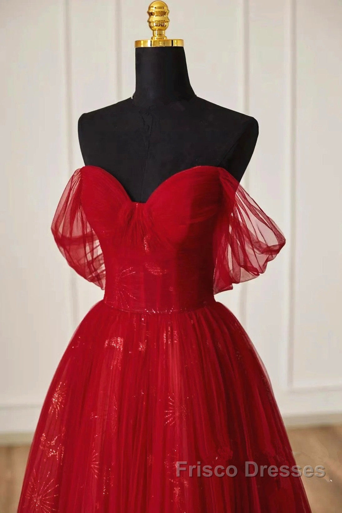 Lovely Wine Red Tulle Sweetheart Off Shoulder Formal Prom Dress, Wine Red Long Party Dress Secondary image
