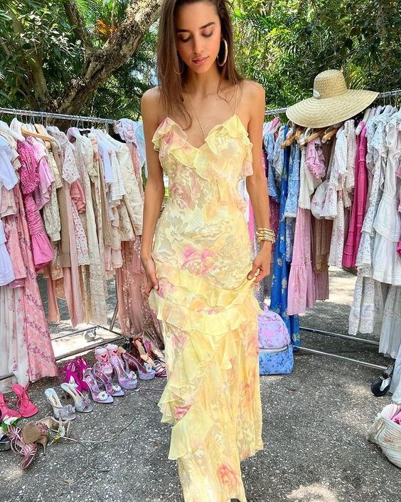 Lovely Yellow Ruffles Long Prom Dress Evening Dress