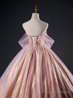 Pink Tulle Sequins Long Prom Dress, Beautiful A-Line Formal Dress Sweet 16 Dress