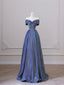 Shiny Off the Shoulder Floor Length Blue A-Line Prom Dress
