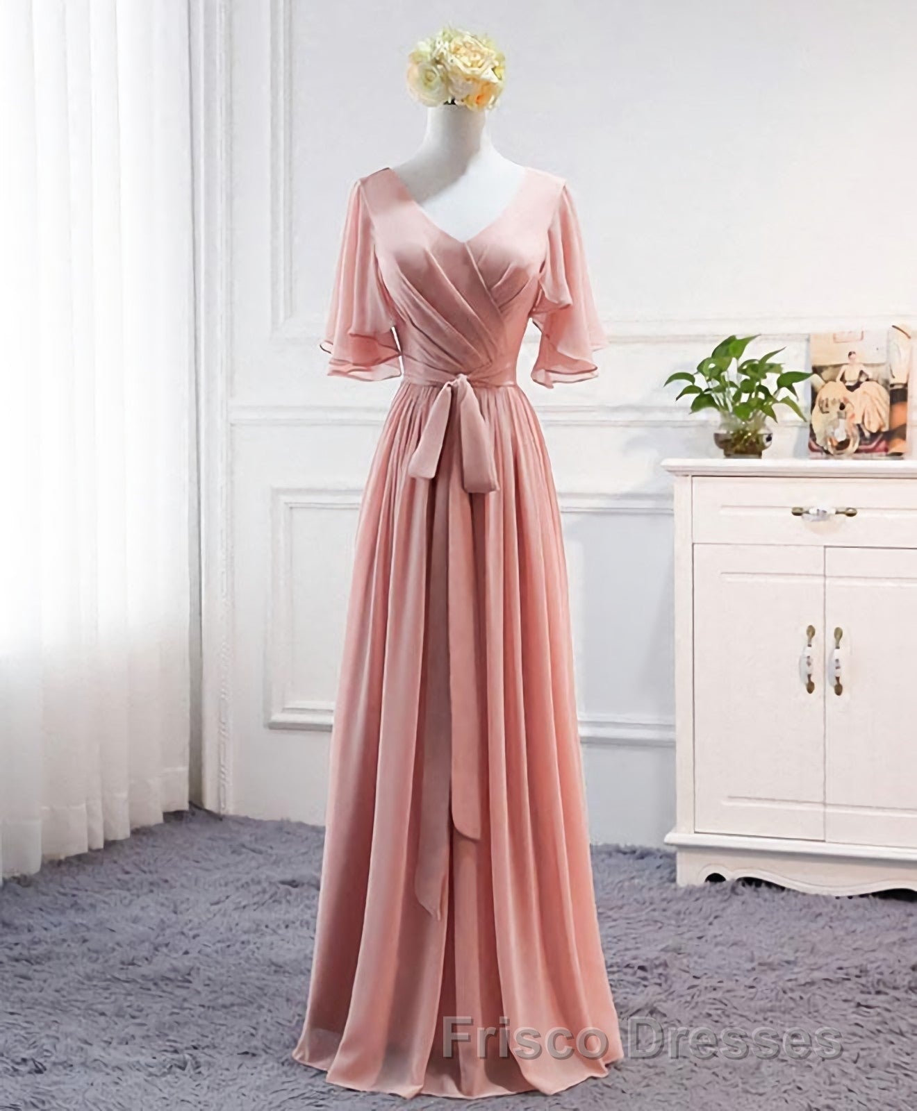 Simple V Neck Chiffon Long Formal Prom Dress, Bridesmaid Dress Secondary image