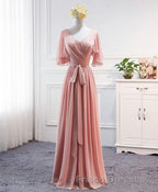 Simple V Neck Chiffon Long Formal Prom Dress, Bridesmaid Dress