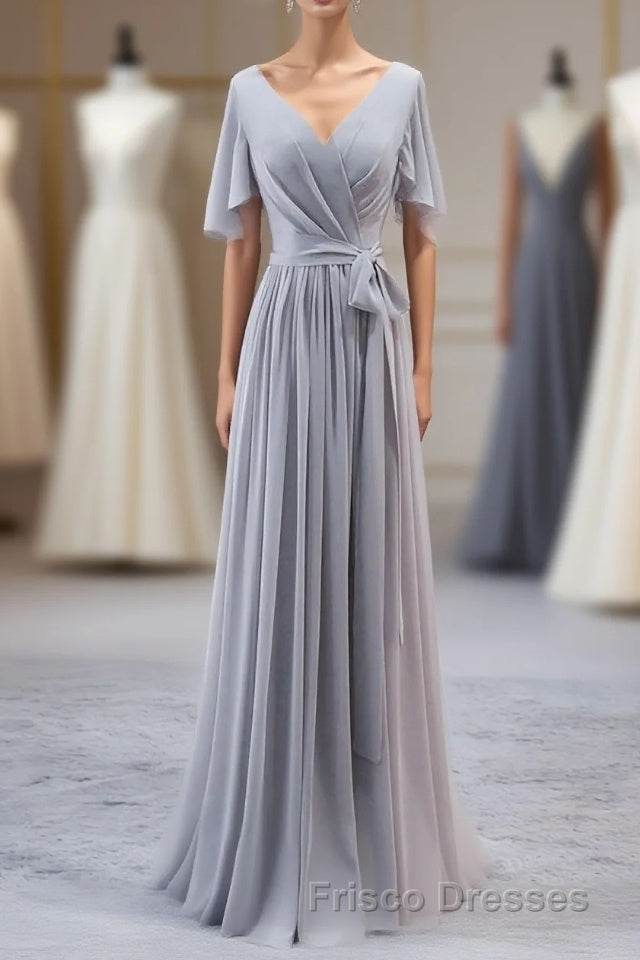 Simple V Neck Chiffon Long Formal Prom Dress, Bridesmaid Dress