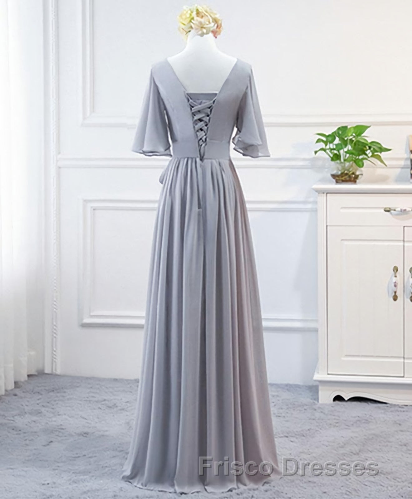 Simple V Neck Chiffon Long Formal Prom Dress, Bridesmaid Dress